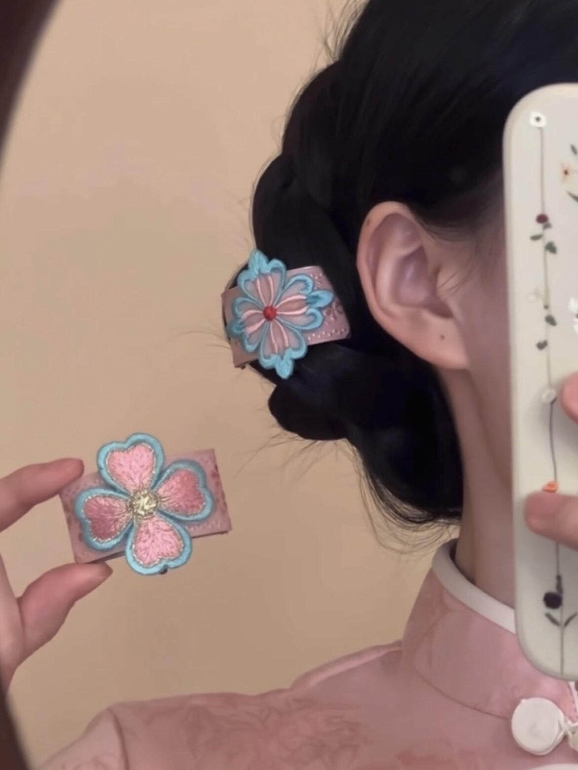 2026新款国风刺绣粉色宝相花发插新中式旗袍汉服头饰发饰发卡超仙