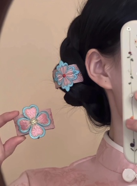 2026新款国风刺绣粉色宝相花发插新中式旗袍汉服头饰发饰发卡超仙