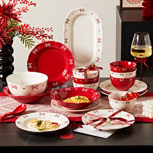 新婚碗盘套装家用新款碗碟餐具礼盒结婚碗具礼物乔迁新居蝴蝶结