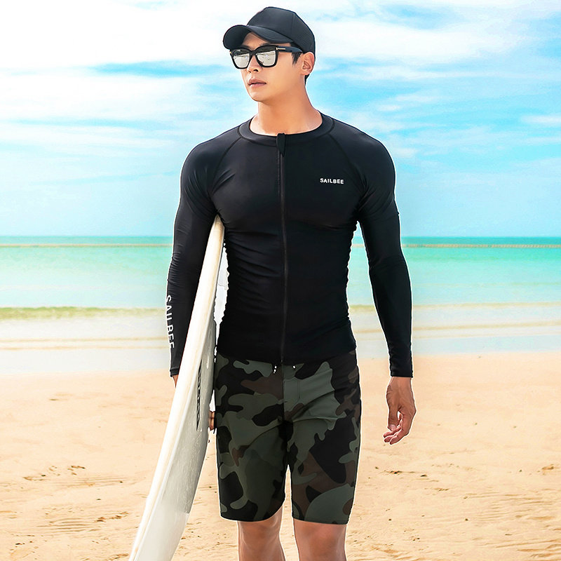 韩国潜水服男士速干防晒水母服冲浪服显瘦温泉分体游泳衣长袖长裤