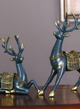 创意欧式酒柜电视柜客厅家居工艺装饰节I日礼物树脂情侣鹿软装摆