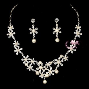 韩国结婚新娘饰品 韩国镶钻大水滴新娘项链饰品头饰二件套爆