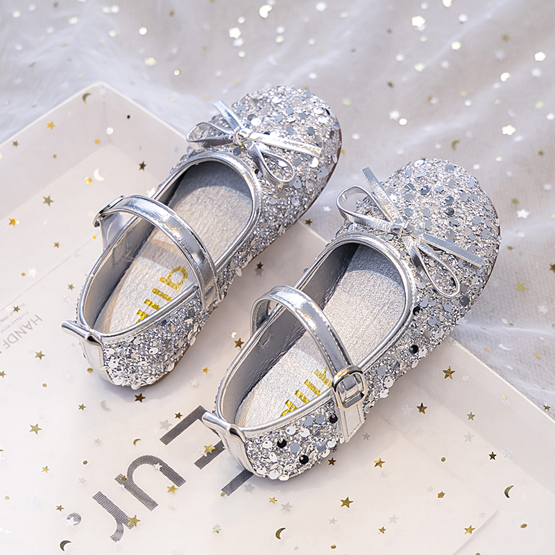 小女孩水晶鞋女儿童闪亮鞋2024新款夏季配礼服小主持防滑软底皮鞋