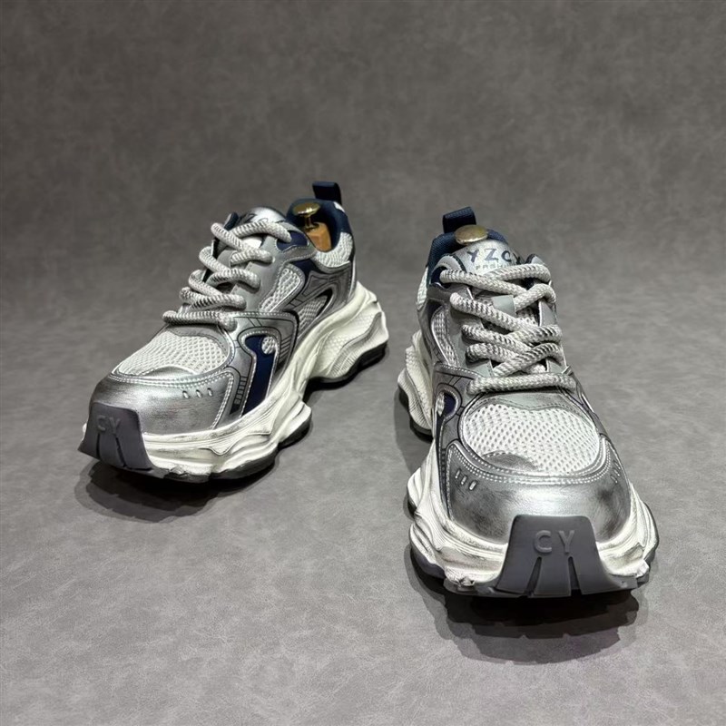 2025夏季新款透气网面老爹鞋男厚底增高休闲运动鞋百搭轻便增高鞋