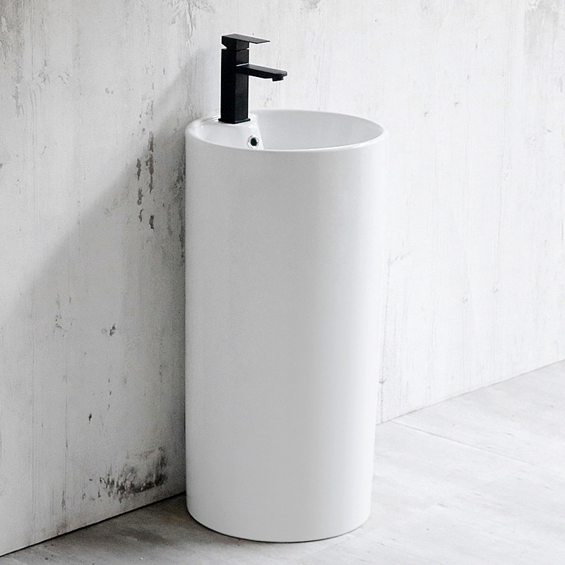 陶瓷一体落地式立柱m盆化妆室立式洗脸盘圆形洗手盆小户型阳台水