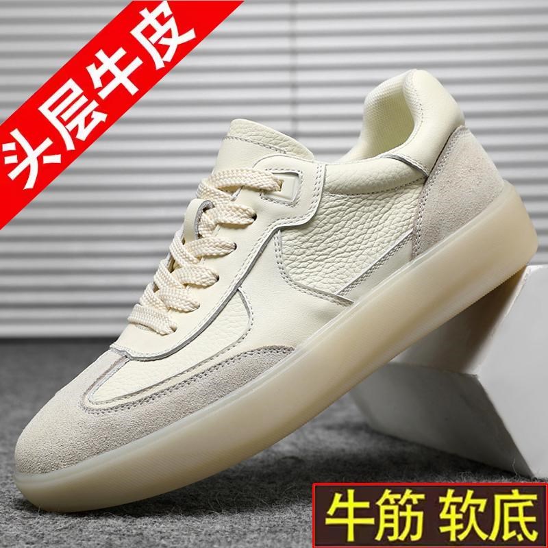 2025新款牛皮运动休闲鞋真皮软底复古百搭小白鞋子牛筋底透气男鞋