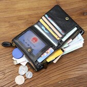 手工钱包男真皮短款 植鞣头层牛皮青年钱夹软皮竖款 搭扣拉链皮夹子