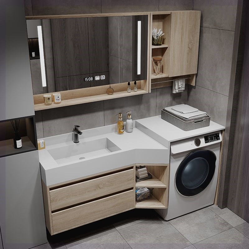 岩板洗衣机一体柜化妆室小户型切角浴室柜斜角定制洗手台洗脸盆柜