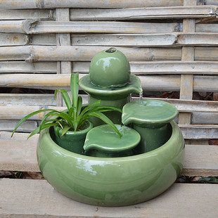 陶瓷喷泉流水工艺品摆设新房客厅家E居水景加湿器装 饰礼品创意摆