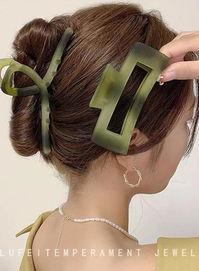 渐变色磨砂大号抓夹小众高级感气质发夹少女后脑勺发抓盘发鲨鱼夹