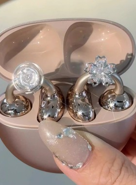 华为freeclip耳机钻扣可转动樱花耳夹扣女小众气质精致耳饰配饰品