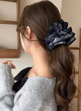 复古格纹褶皱发夹女香蕉夹扭扭夹小众盘发夹高马尾发夹百搭头饰女