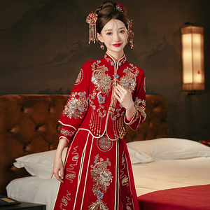 冬季丝绒秀禾服2023年新款结婚中式婚纱新娘敬酒礼服重工嫁衣显瘦