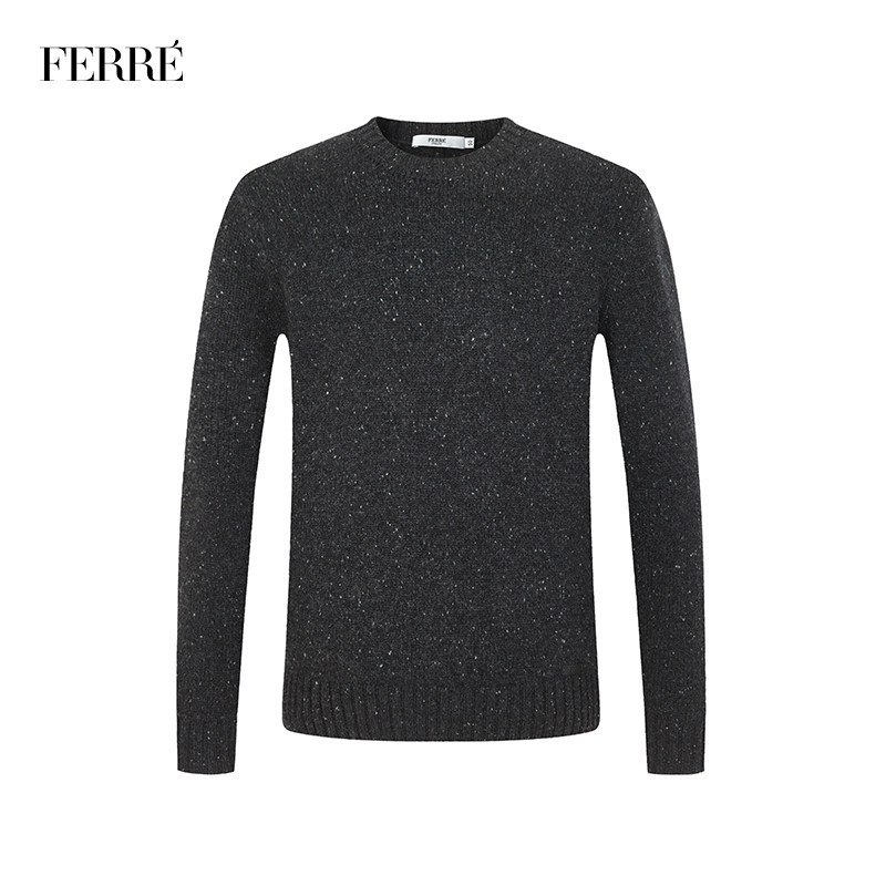 ferre费雷男装圆领长袖纯羊毛衫男春秋新款时尚百搭上衣男