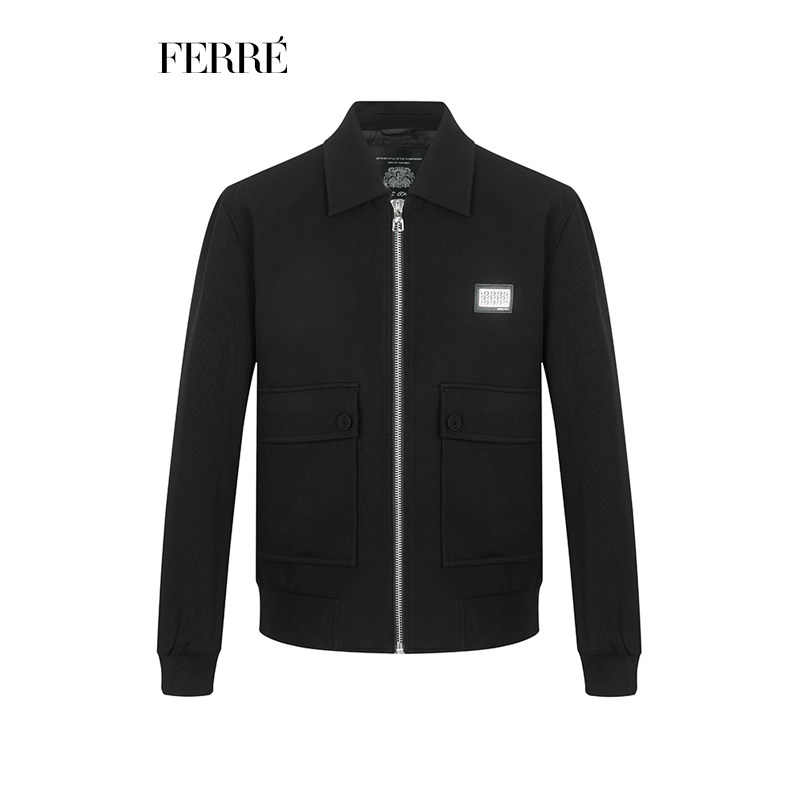 ferre费雷男装轻奢夹克衫男春秋新款简约百搭翻领羊毛外套男