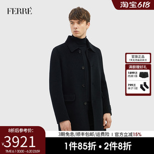 男士 Ferre费雷男装 翻领外套中长款 新款 黑色 羊毛呢子大衣冬季