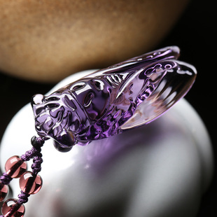 东海仿紫水晶知了蝉一鸣惊人吊坠白水晶金蝉水晶玉蝉项链生日礼物