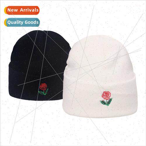 New black whe flowers embroidery pullover hat outdoor warm k