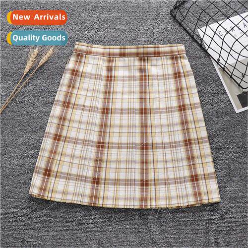 Brown yellow whe check jk unim skirt jk check skirt pleated