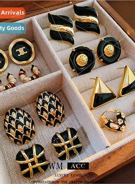 Earrings Drip Oil French Vintage Geometric Metal Stud Earrin
