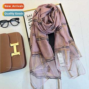 leisure gold scarf Women shawl yarn simple plaid 2023 thread