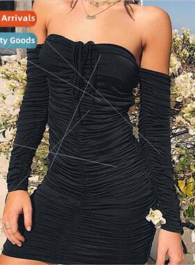 One shoulder long sleeve tube top sexy dress women's