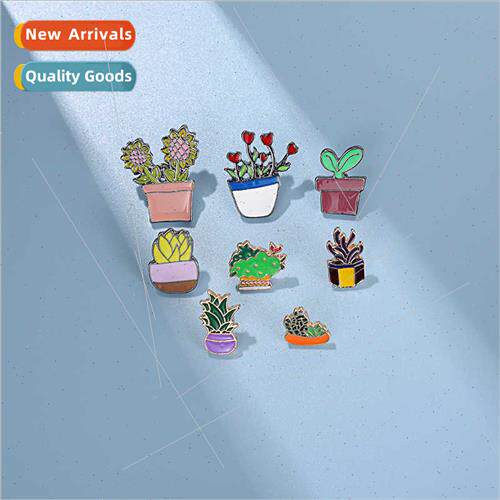 mple ins exquise small plant potted plant series metal badge