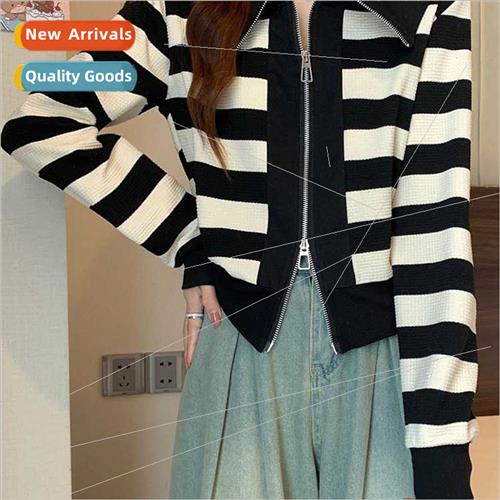 Cardigan Navy collar jacket female fall new double zipper st