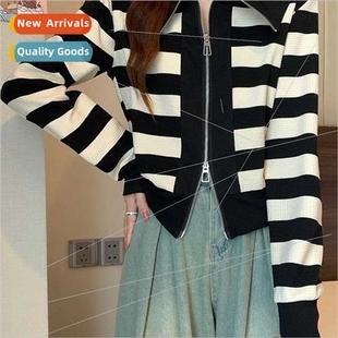 Cardigan Navy collar jacket female fall new double zipper st