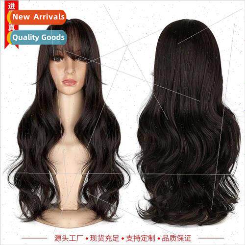 Wig female big wave long curly hair on both sides long air b