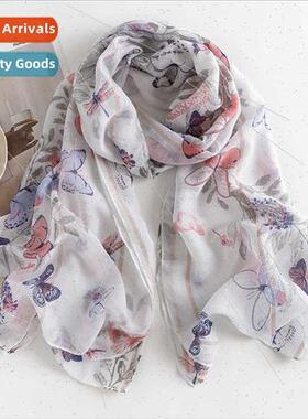 2023 spring fall new fresh sweet butterfly sequins scarf thi