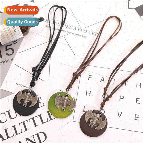 Ethnic wooden plus alloy pendant cowhide sweater chain versa