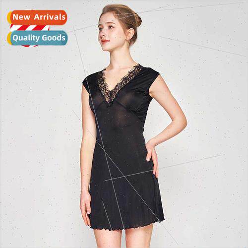 Summer pajamas thin mulberry silk knted V-neck nightgown fem