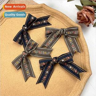 hair clips retro embroidery sen simple bow girls Ethnic Mori