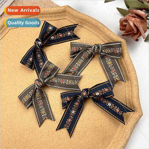 Ethnic embroidery bow hair clips Mori girls simple retro sen