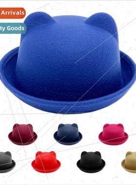 Parent-child  cat ears bowler hat imation tweed wool tweed c