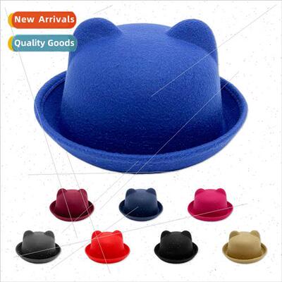 Parent-child  cat ears bowler hat imation tweed wool tweed c