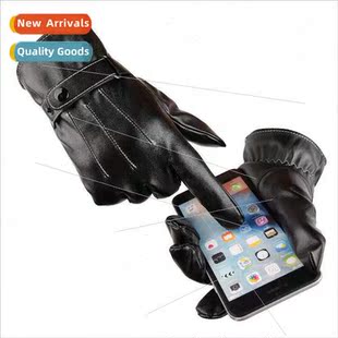 Autumn winter men three tendons gloves sheepskin pu touch sc