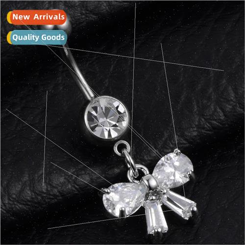 Body piercing jewelry bow set zirconia navel ring belly butt