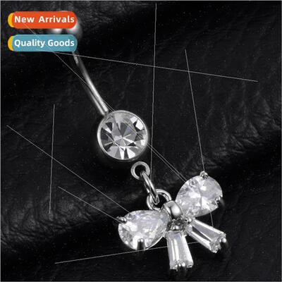 Body piercing jewelry bow set zirconia navel ring belly butt