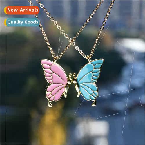 Animal Oil Drop Pendant Butterfly Necklace Jewelry Girls Nic
