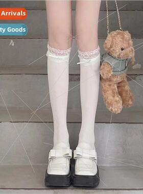 Thin lace lace whe velvet bare board calf socks ribbon blue
