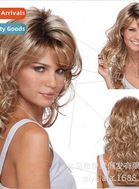 wig Europe parted fluffy long curly hair repair face jiafa b