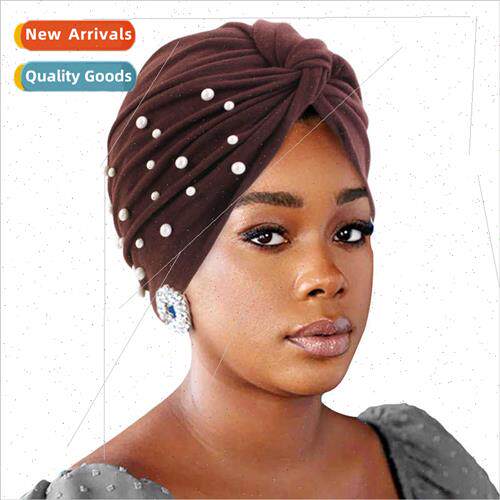 New Turban Hat A big starry sky pearl twisted cap Baotou hat