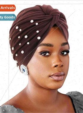 New Turban Hat A big starry sky pearl twisted cap Baotou hat