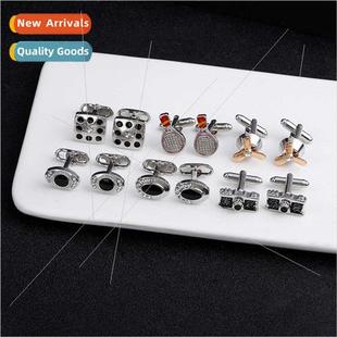 dice cufflinks men high tennis silver camera racket French