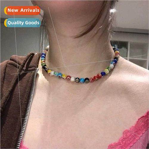 Ins niche fairy wind thousands flowers glazed beads necklace