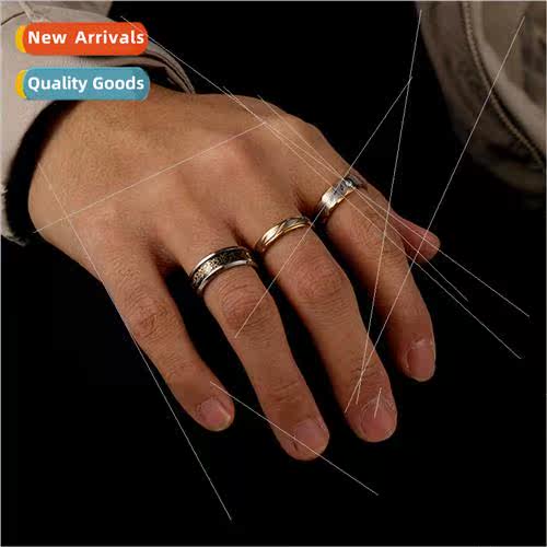 Fashion Stainless Steel Tanium Men Gold Slash Diamond Ring S