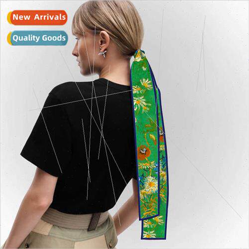 2022 new printing long green silk scarf female summer double