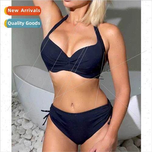 2024 Russian Sexy Bikini High Waist Tie Swimsu Black Twisted